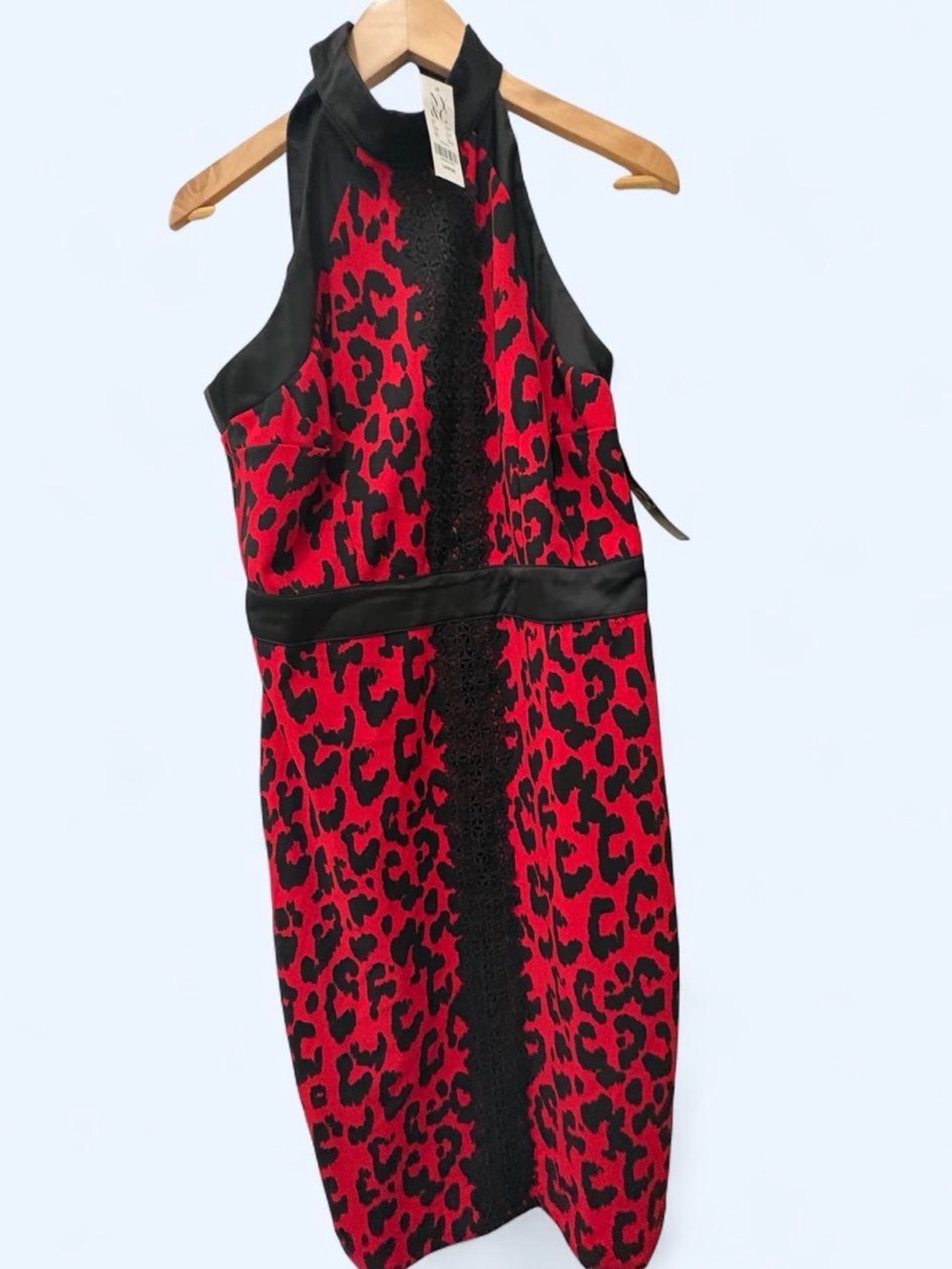 New York & Company Red and Black Leopard Halter Midi Dress